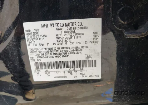 2021 Ford Explorer Xlt from USA, damaged, VIN 1FMSK7DH9MGC19401